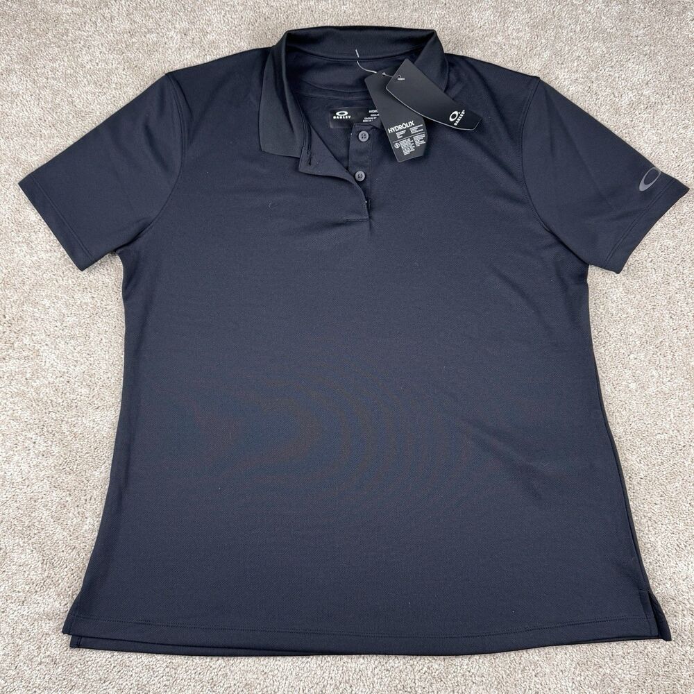 Oakley Hydrolix Polo Black NWT $55 New Wicking Casual Golf Office Shirt Large